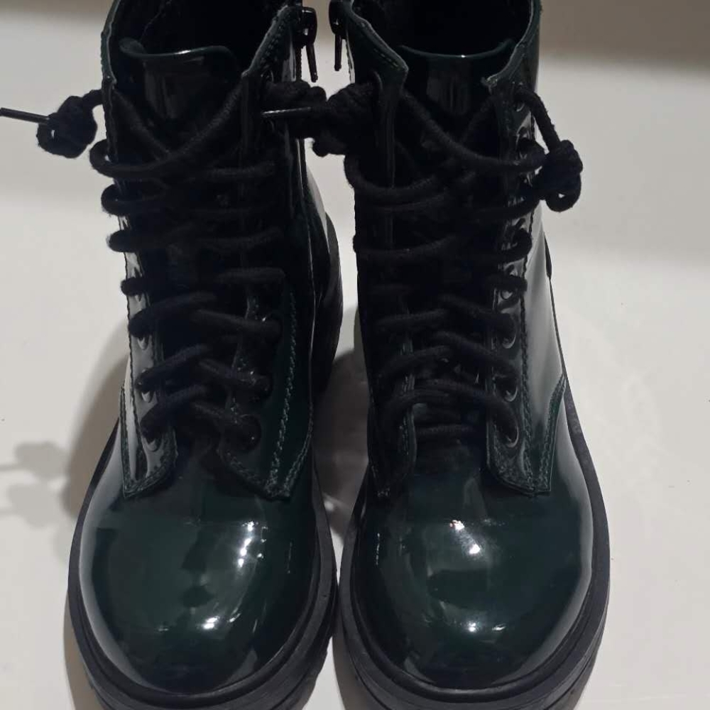 Soda Firm Lace Up Green Faux Patent Leather Combat Boots Zipper Y2K Sz 5.5